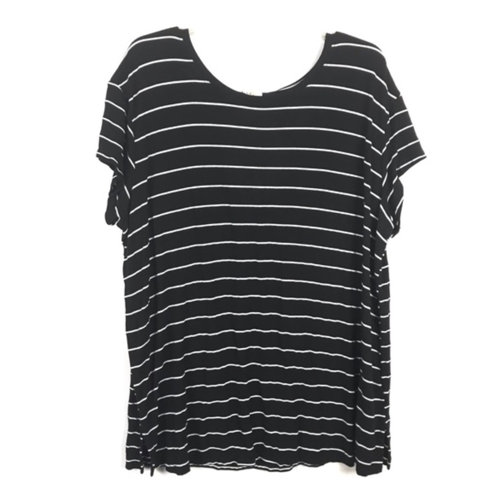 Terra & Sky Size 1X Black White Striped Shirt Top